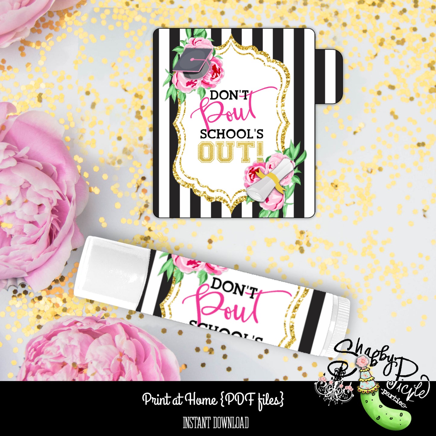 Kate Spade Graduation-Kate Spade Inspired-Lip Balm Label-Schools Out-Graduation Theme-Printable-INSTANT DOWNLOAD