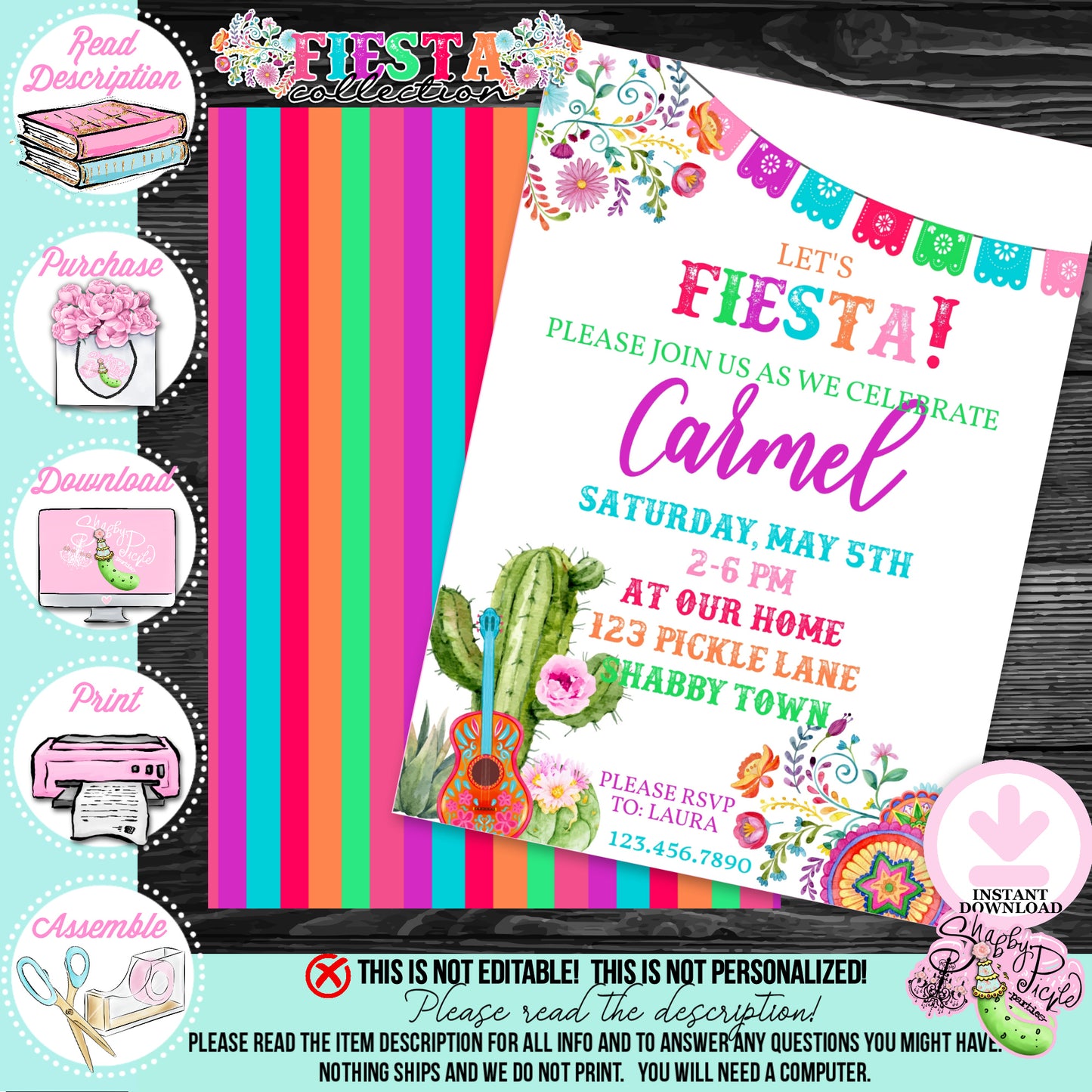 Fiesta-INVITATIONS-Editable in Corjl-Cinco De Mayo Invite-Taco Tuesday-Margarita Monday-INSTANT DOWNLOAD