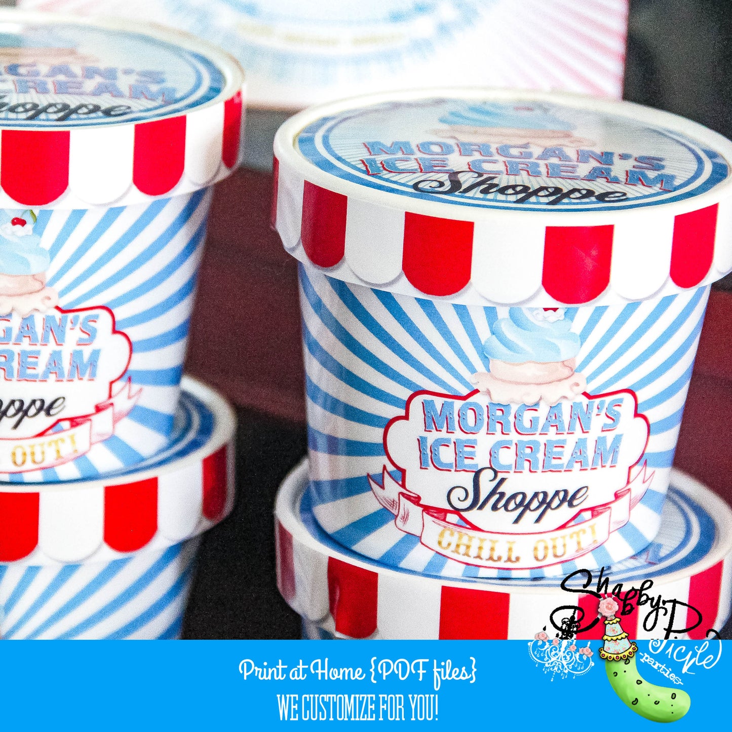 Ice Cream Shoppe Party-Custom 12 oz Ice Cream Carton Labels-Wraps-Custom Logo-Birthday-Retro Ice Cream Shop-Printable-DIGITAL DOWNLOAD