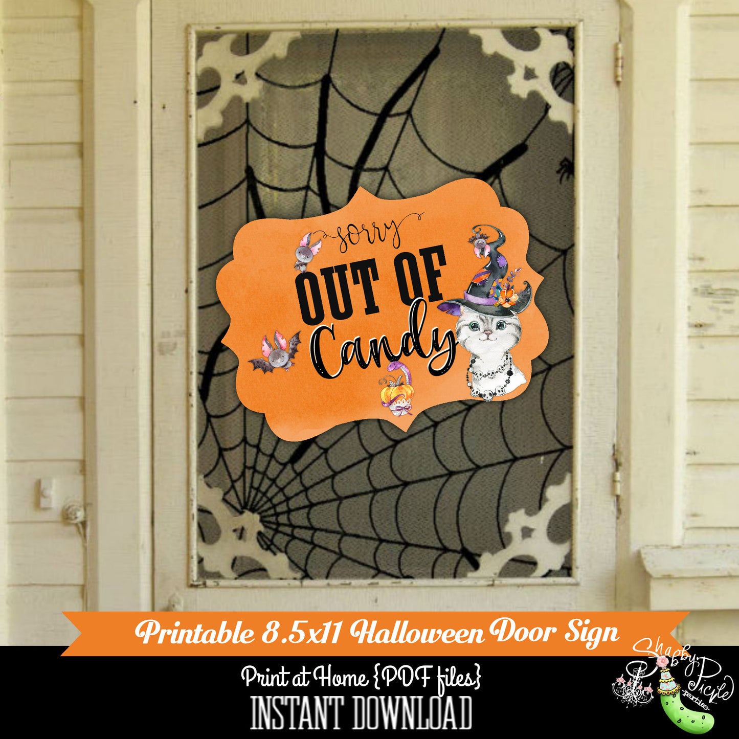 Halloween Cat & Dog-Out of Candy Sign Halloween-Printable-Covid Halloween-Quarantine Halloween-Halloween Door Sign-Witch-INSTANT DOWNLOAD