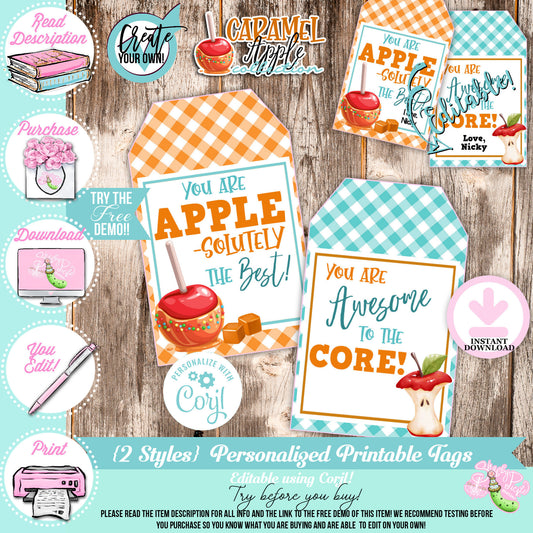 Caramel Apple-Favor Tags-You Customize From Line in Corjl-Toffee Apple-Caramel Apple Bar-Gift Tags-Digital-INSTANT DOWNLOAD