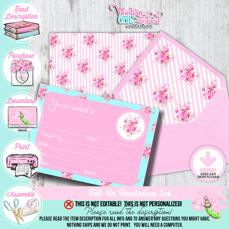 Winter ONE-derland Fill In Invitations-2 Styles-Party Printable-Birthday-Baby Shower-1st Birthday-Parties-Invite-DIY-Instant Download