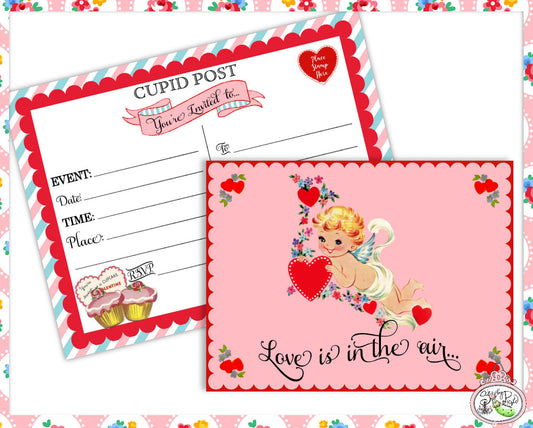 Vintage Valentine Postcard Fill In Invitations-Printable-Valentines Day Parties-Birthday-Kids Party-Instant Download-Digital Decorations