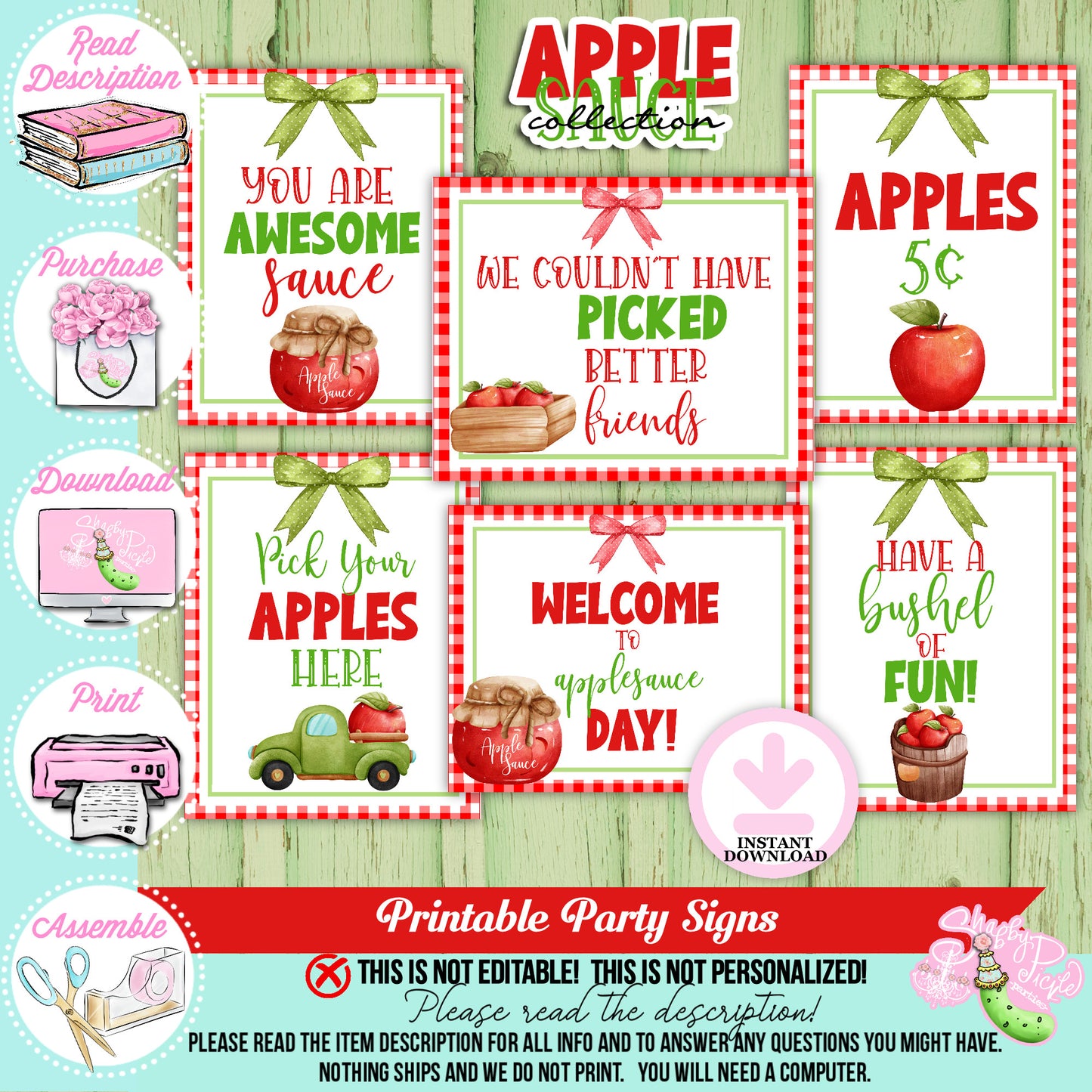 Apple Sauce Red-Signs-Apple Sauce Bar-Making Apple Sauce-6 Apple Sauce Party Signs-Apple Party-Apple Printables-Digital-INSTANT DOWNLOAD