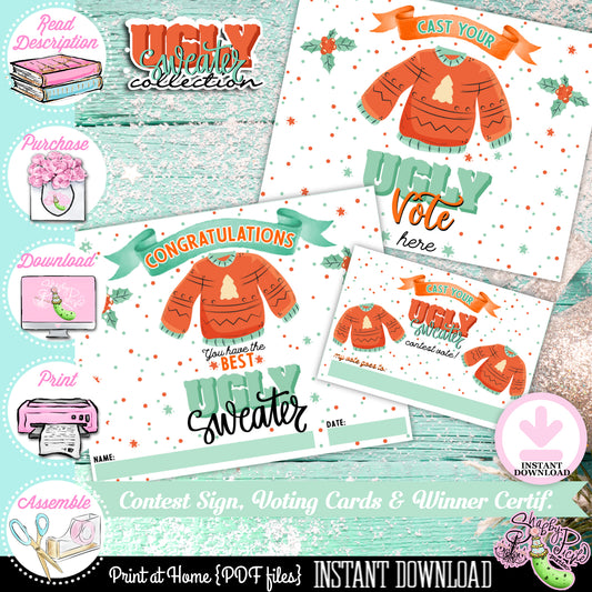 Ugly Sweater-Ugly Sweater Contest Sign-Voting Cards-Winners Award-Printable-Ugly Sweater Party-Christmas-Computer Needed-INSTANT DOWNLOAD