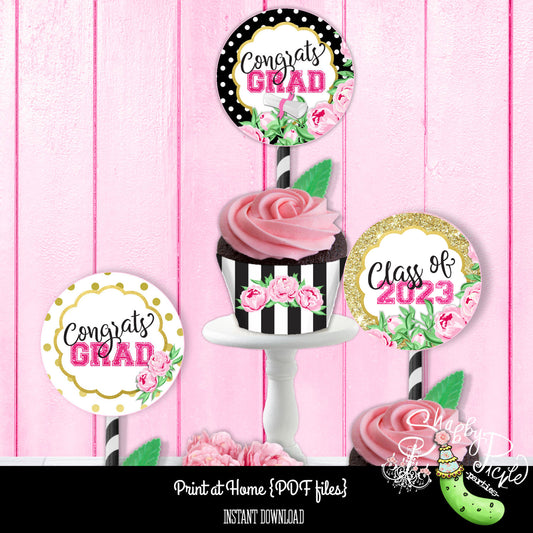 Kate Spade Graduation-Kate Spade Inspired-Cupcake Wrappers & Toppers-Graduation Party-Class of-Grad-Printable-INSTANT DOWNLOAD