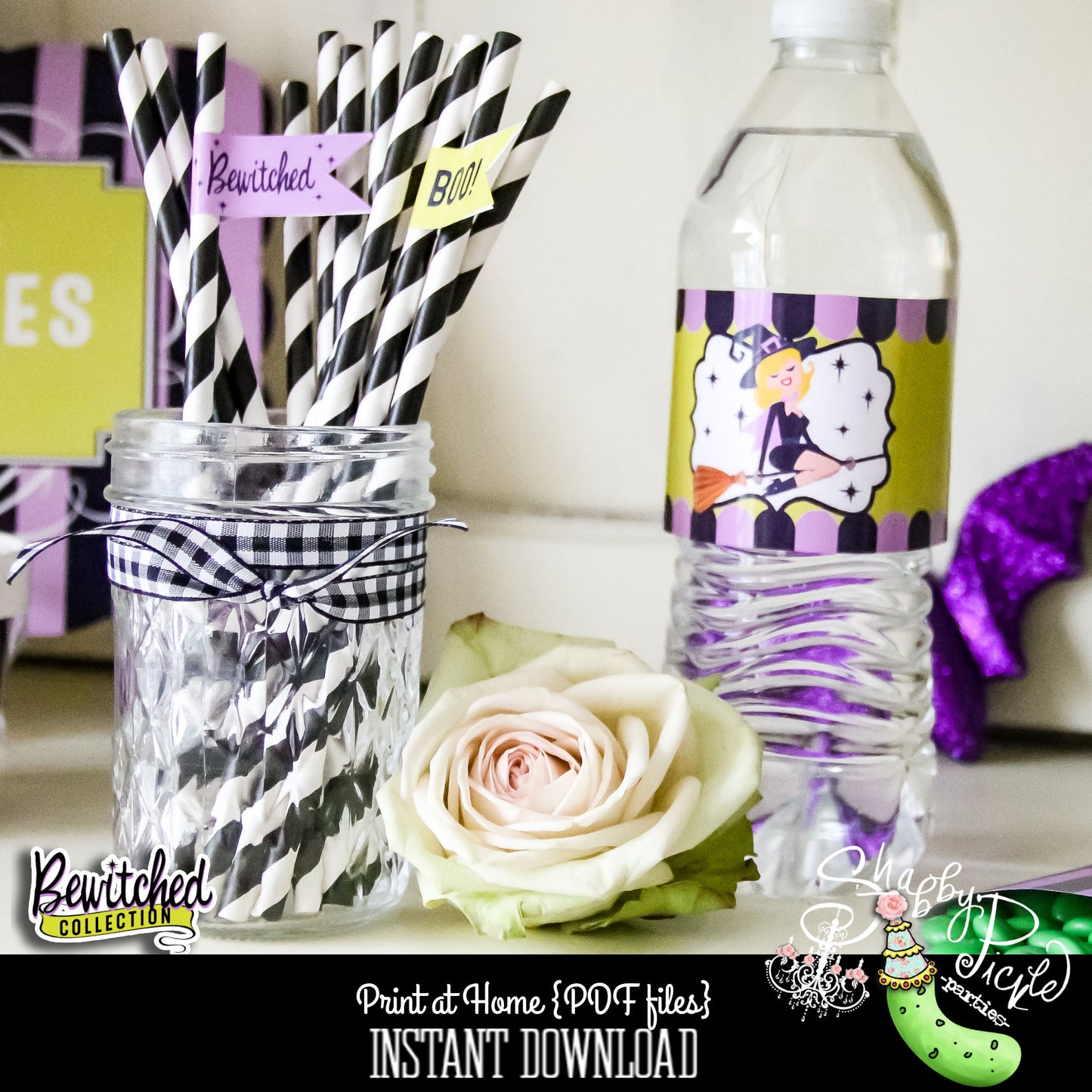 Bewitched-Water Bottle Labels-Printable-Party-Parties-Halloween Party-Class Room Treat-Favor-Birthday-Holiday-Digital-INSTANT DOWNLOAD