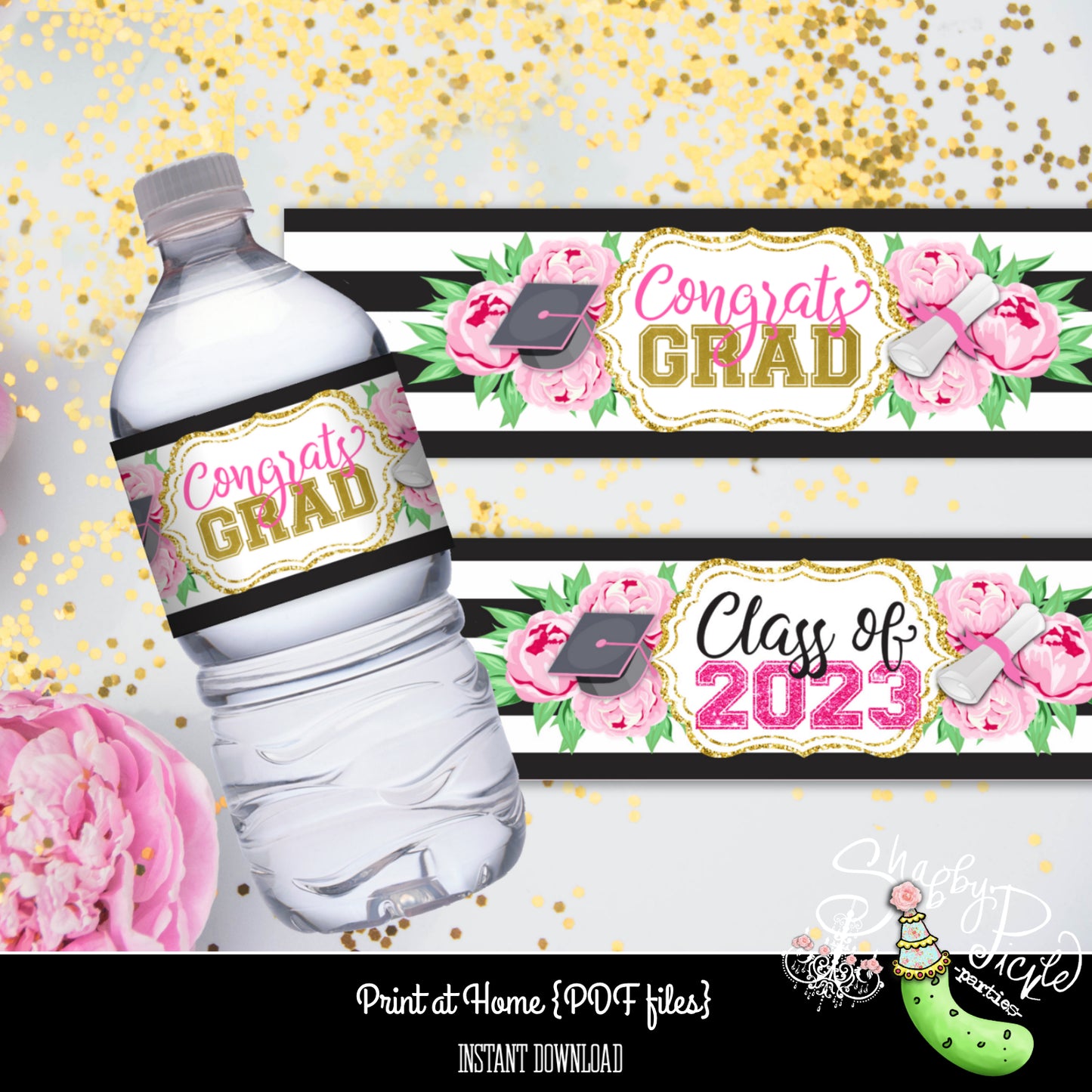 Kate Spade Graduation-Kate Spade Inspired Water Bottle Labels-Graduation Party-Class of-Graduate-Graduation Favors-INSTANT DOWNLOAD