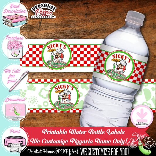 Personal Pizza-Water Bottle Labels-We Customize Pizzeria Name (Only)-Playset-Pizza Party-Kids Pizza Shop-Printable-DIGITAL DOWNLOAD