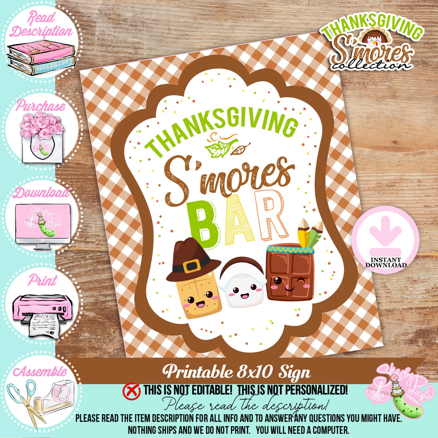 Thanksgiving S'mores-Full Collection-Signs-Buffet Cards-Chocolate Bar Wrappers-S'mores Bar-Smores-Party Printable-Digital-INSTANT DOWNLOAD