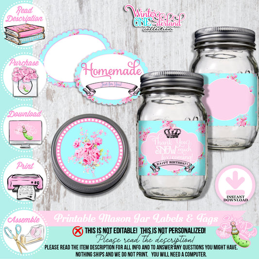 Winter ONE-derland-Mason Jar Gift Set-Mason Jar Labels-Party Printable-Gift Tags-1st-First Birthday-Shower-Parties-INSTANT DOWNLOAD