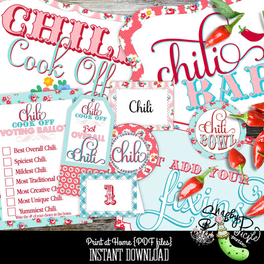 Vintage Valentine Theme-Chili Bar-Chili Cook Off-EDITABLE-Personalize-Party Printables-Cookoff-Buffet Cards-Signs-Vote Cards-Banner-Award Tags-INSTANT DOWNLOAD