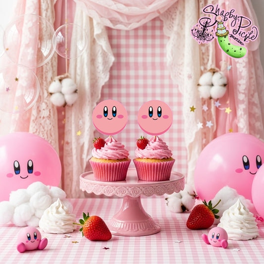 Kirby-Cupcake Toppers-Cupcake Logos-Rounds-Kirby Face-King DeDeDe Face-Waddle Dee Face-Kirby Party Theme-INSTANT DOWNLOAD