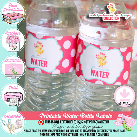 Chicks Night-Water Bottle Labels-Cute Chick-Water Bottle Wrappers-Chicken Wing-Chick Theme-Soda Bar Party Printable-Digital-INSTANT DOWNLOAD