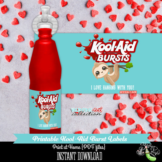 Valentines Day-Blue Sloth-Kool Aid Blast Labels-Valentine's Day-Class Room Party-Valentine's Day-Favor-Printables-Digital-INSTANT DOWNLOAD