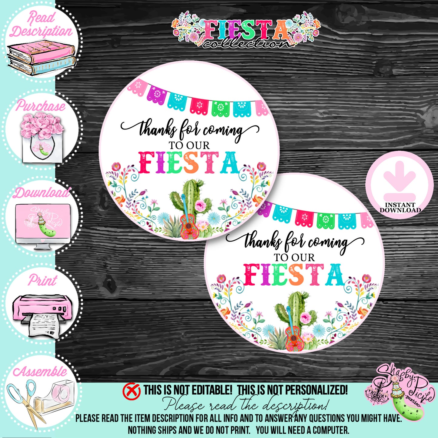 Fiesta-3" ROUND TAGS-Thank You Tags-Party Logos-Favor Tags-Party Favor Tags-Cinco De Mayo-Taco Tuesday-Margarita Monday-INSTANT DOWNLOAD