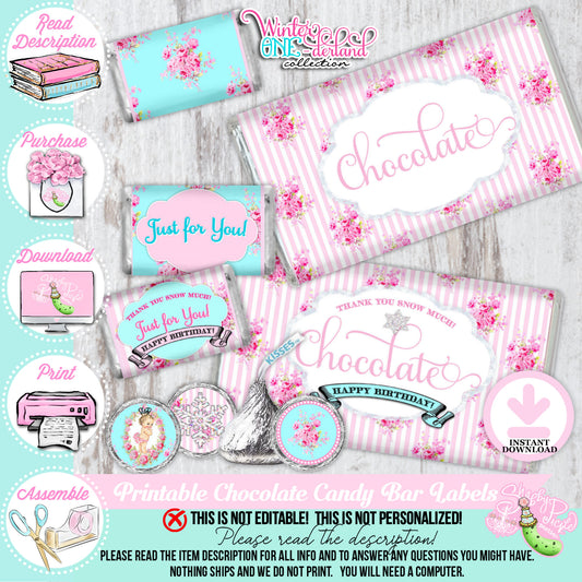 Winter One-derland-Candy Kisses & Chocolate Bar Wraps-Onederland-First Birthday-Party Printable-Birthday-Decorations-INSTANT DOWNLOAD