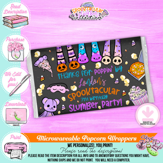 Spooktacular Slumber Party-Microwave Popcorn Wrapper-We Customize-Personalize Name-Favor Labels-Sleepover-Halloween-Digital-DIGITAL DOWNLOAD