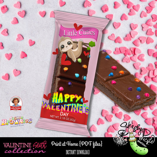 Valentines Day-Sloth-Brownie Wrappers-Class Treat-Class Room Party-Valentine's Day-Favor-Holiday-Printables-Digital Parties-INSTANT DOWNLOAD