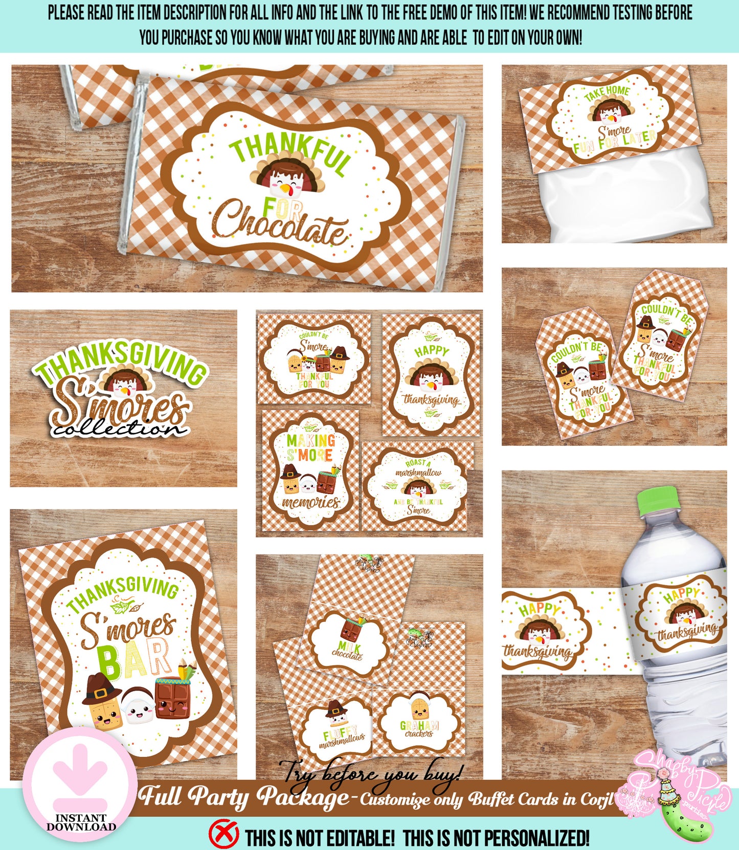 Thanksgiving S'mores-Full Collection-Signs-Buffet Cards-Chocolate Bar Wrappers-S'mores Bar-Smores-Party Printable-Digital-INSTANT DOWNLOAD