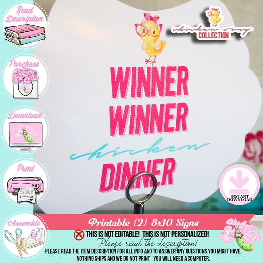 Chicks Night-2 8x10 Signs-Winner Winner Chicken Dinner-Chicken Wing-Chick Theme-Soda Bar Party Printable-Digital-INSTANT DOWNLOAD