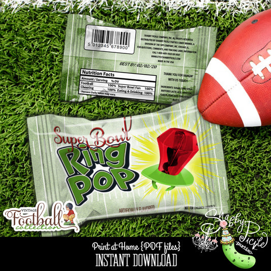 Vintage Football-Super Bowl Ring-Ring Pop Wrapper-Super Bowl Party Printable-Superbowl Sunday Parties-Super Bowl-Sports-DIY-INSTANT DOWNLOAD