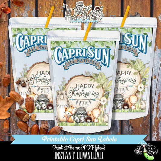 Woodland Thanksgiving-Capri Sun Label-Printable-CapriSun-Juice Label-Thanksgiving Dinner-Kids Table-Holiday Party-INSTANT DOWNLOAD