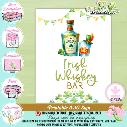 St. Paddy's Day-Whiskey Tasting-Irish Whiskey Bar Sign-St. Patrick's Day Theme-Party Printable-Digital-INSTANT DOWNLOAD