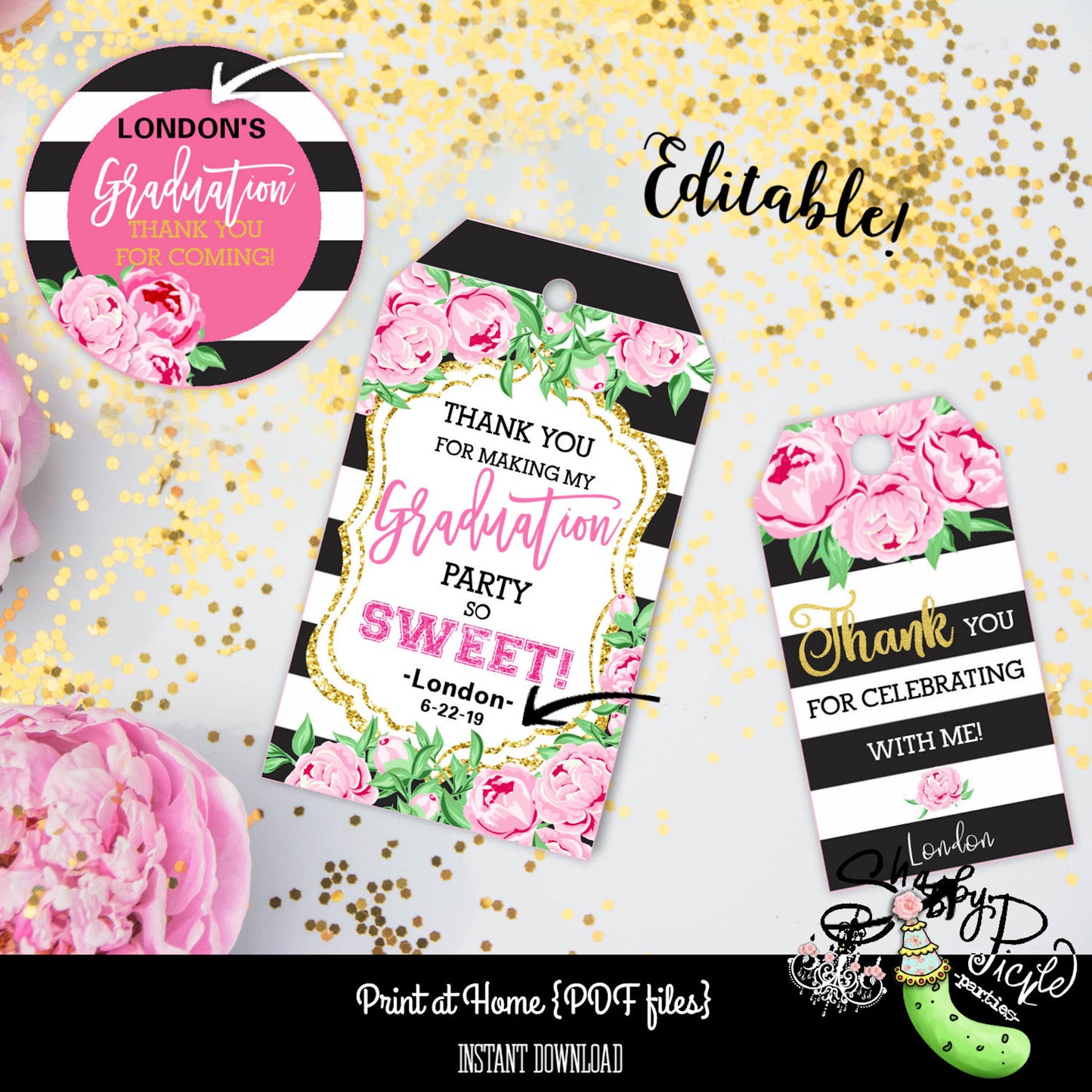 Kate Spade Graduation-Kate Spade Inspired Graduation Tags-Personalize-3 Tags-Graduation Party-Grad-Graduation Favors-INSTANT DOWNLOAD