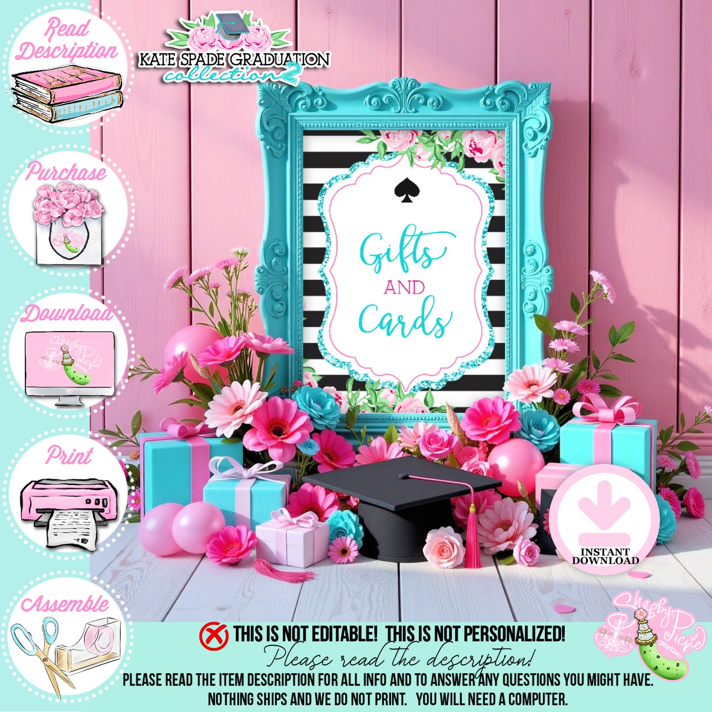Kate Spade (2) Inspired Gifts & Cards Sign-Graduation Signs-Party Sign-Graduation Party-Grad-Graduation-Printable-INSTANT DOWNLOAD