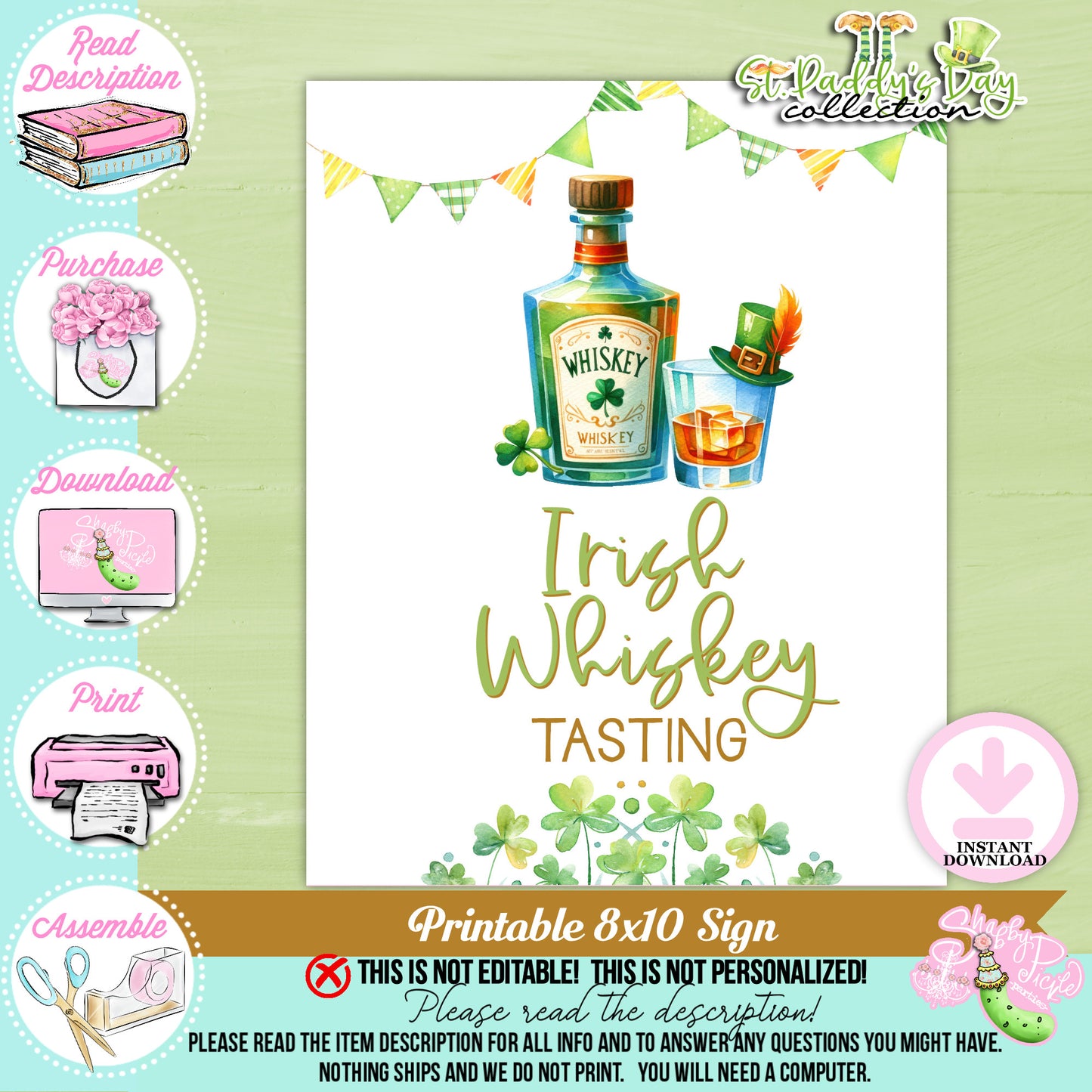 St. Paddy's Day-Whiskey Tasting-Irish Whiskey Tasting Sign-St. Patrick's Day Theme-Party Printable-Digital-INSTANT DOWNLOAD