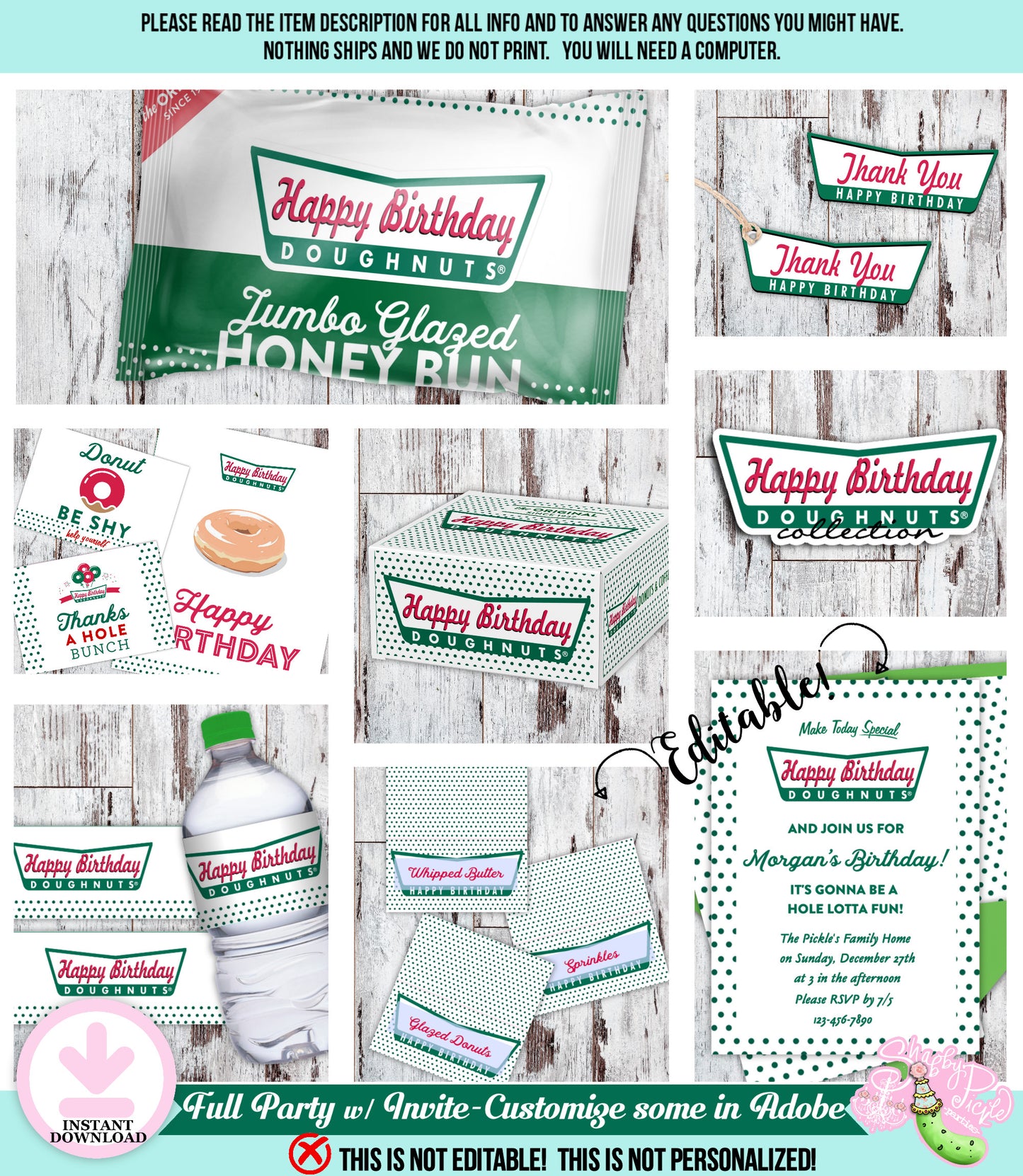Krispy Kreme Birthday-Full Collection-Read Description for Items Included-More items than Pictured-Party Printable-Digital-INSTANT DOWNLOAD