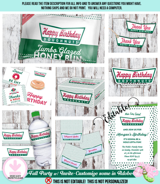 Krispy Kreme Birthday-Full Collection-Read Description for Items Included-More items than Pictured-Party Printable-Digital-INSTANT DOWNLOAD