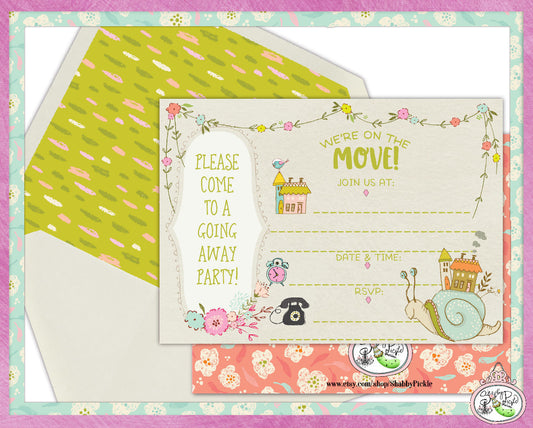 On The Move-Fill In The Blanks-Going Away Party Invitations-Leaving-Moving-Goodbye-Card and Envelope Liner-Print at Home-Printable Invites-