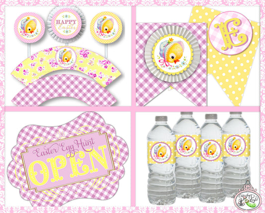 Retro Chick Plain & Theme Mini Party Printable-Easter Sunday Day-Birthday-Chicken-Shabby Chic-DIY Parties- Party Decorations-Print a Party