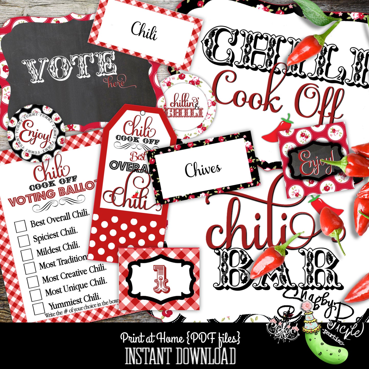 Chili Bowl-Full Party Package-Party Printables-Printable-Super Bowl-Chili Cook Off-Chili Bar-Superbowl-Sports Parties-DIY-INSTANT DOWNLOAD