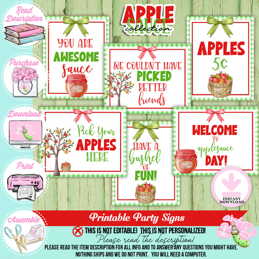 Apple Sauce Green-Signs-Apple Sauce Bar-Making Apple Sauce-6 Apple Sauce Party Signs-Apple Party-Digital-INSTANT DOWNLOAD