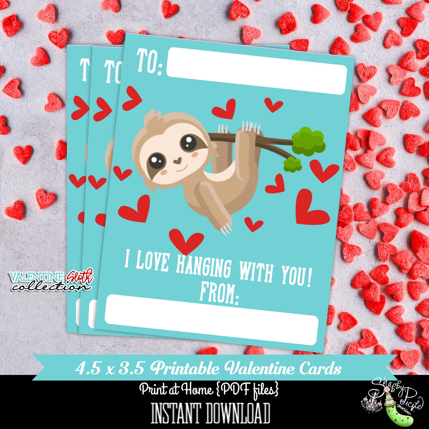 Valentines Day-Blue Sloth-4.5x3.5 Cards-Valentine's Day Cards-Class Room Party-Valentine's Day-Favor-Printables-Digital-INSTANT DOWNLOAD