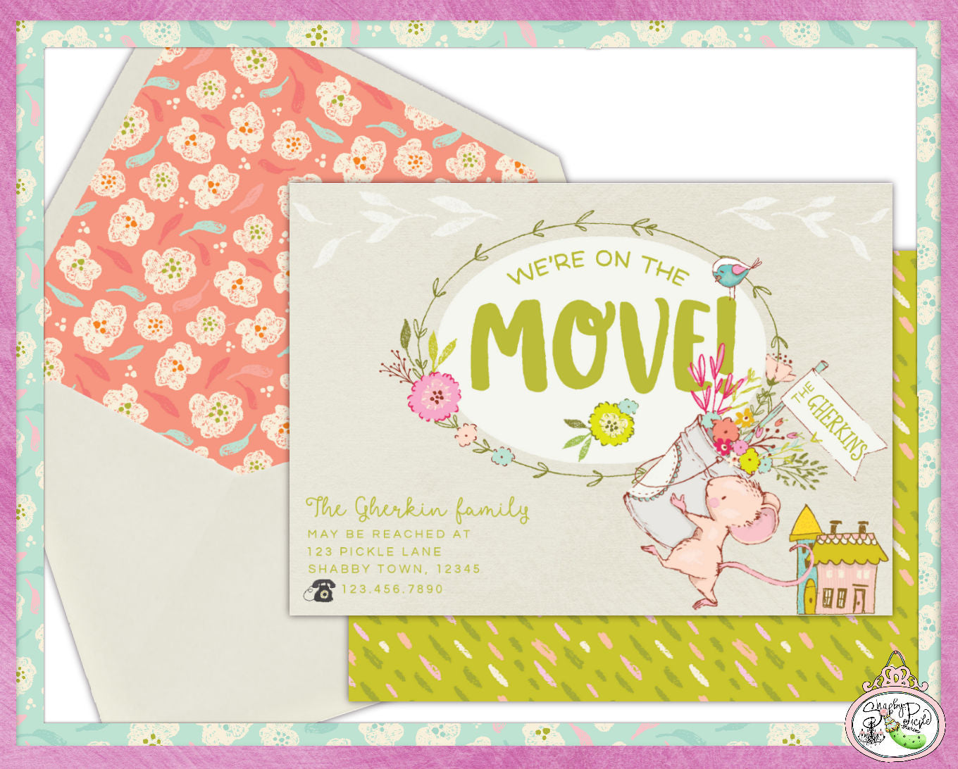 On The Move-EDITABLE We're Moving Mouse Cards-New Address Cards-New House-Announcement-Envelope Liner-Print at Home-Printable Invites