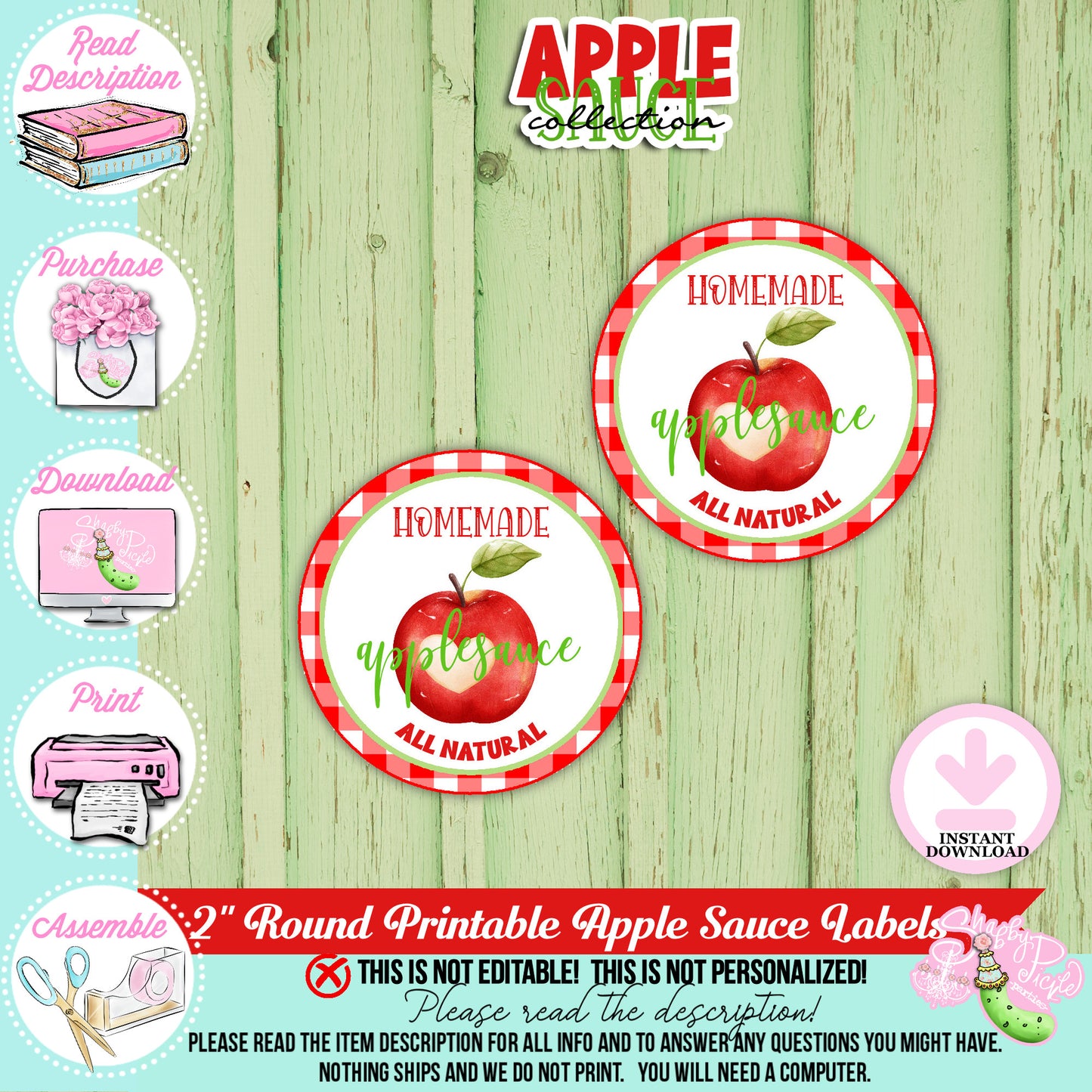 Apple Sauce Red-Round Labels-Apple Sauce Bar-Making Apple Sauce-Homemade Apple Sauce Jar Label-Apple Party-Digital-INSTANT DOWNLOAD