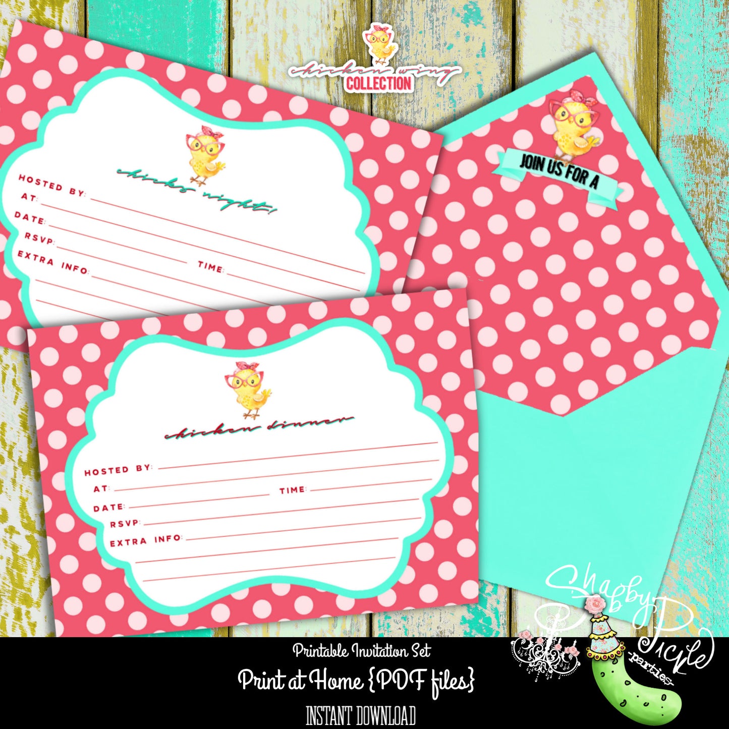 Chicks Night Out-Chicken Dinner Invitation-Chicken Wing Collection-Fill-In Invitation-2 Different Invites-Printable Parties-INSTANT DOWNLOAD