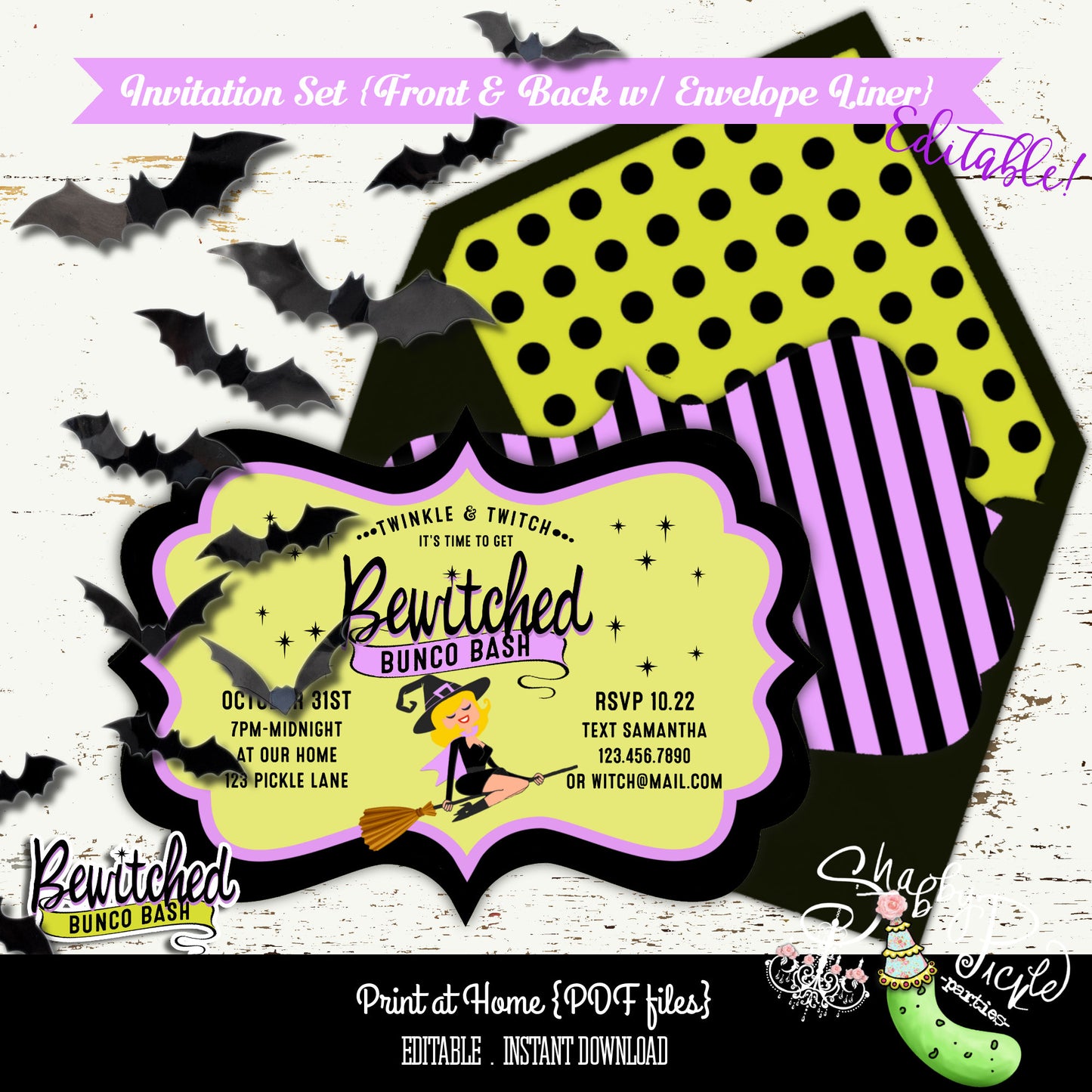 Bewitched Bunco-EDITABLE Invitations-Halloween Invites-Printable-Halloween Party-Edit Yourself-Print at Home-Bunko-Holiday-Instant Download