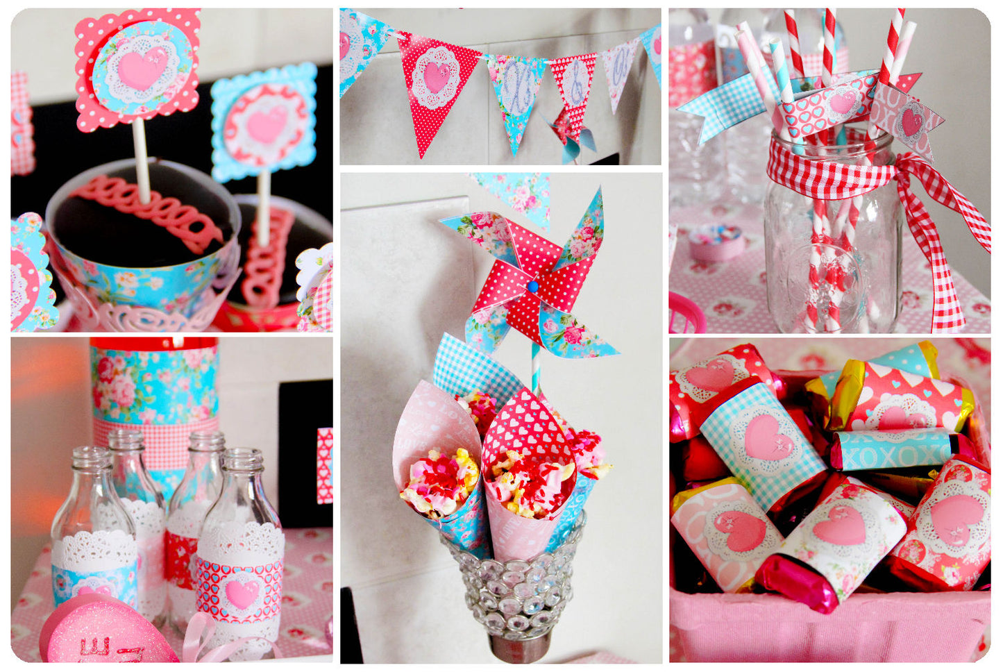 X's & O's FULL Valentines Party Printable-Shabby Chic Valentines Day Parties-Birthday-Shower-Kids Party-Instant Download-Digital Decorations