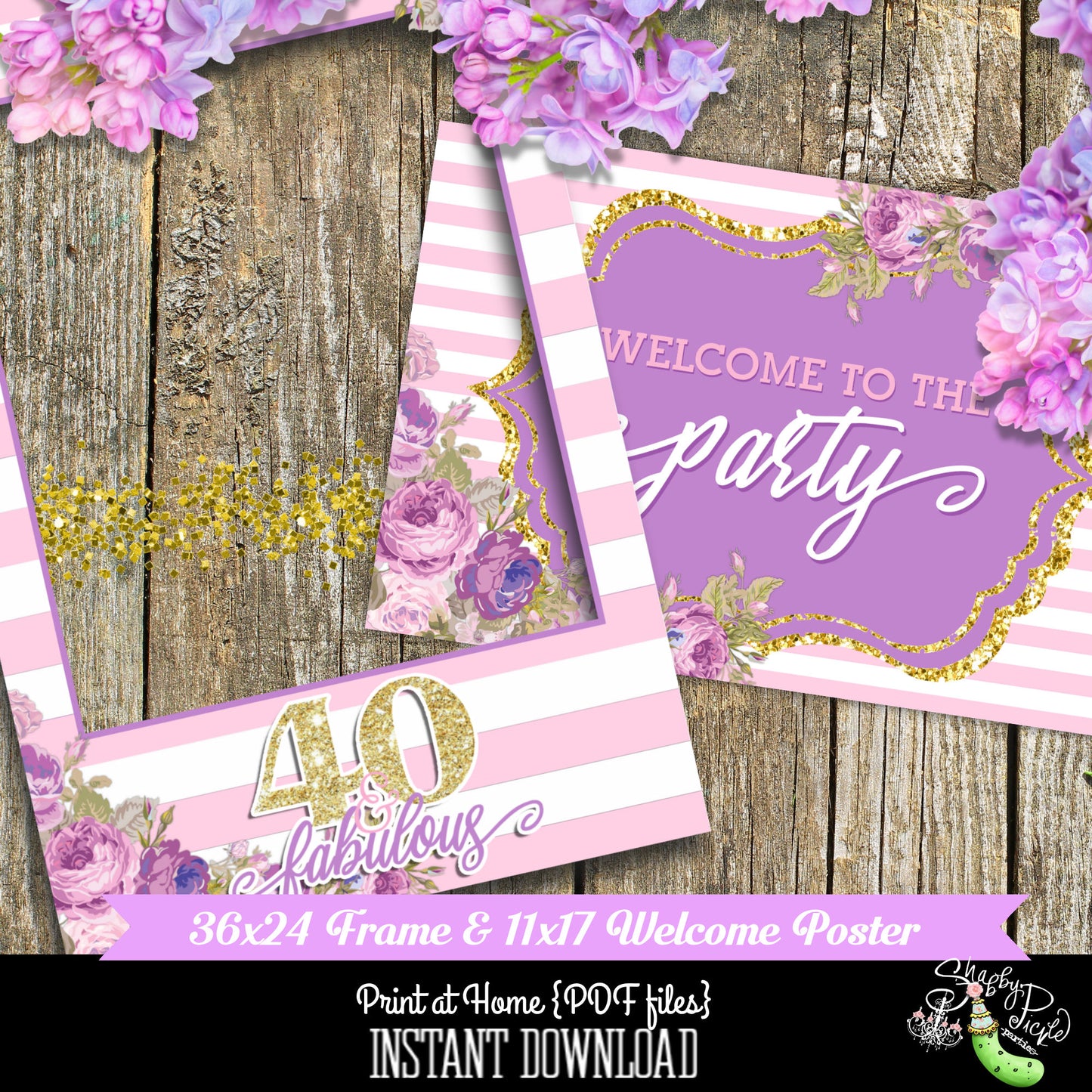 40 & Fabulous Birthday Frame and Welcome Poster-Photo Prop-Party Sign-40th Birthday-Welcome Sign-Party Frame-Printable-INSTANT DOWNLOAD