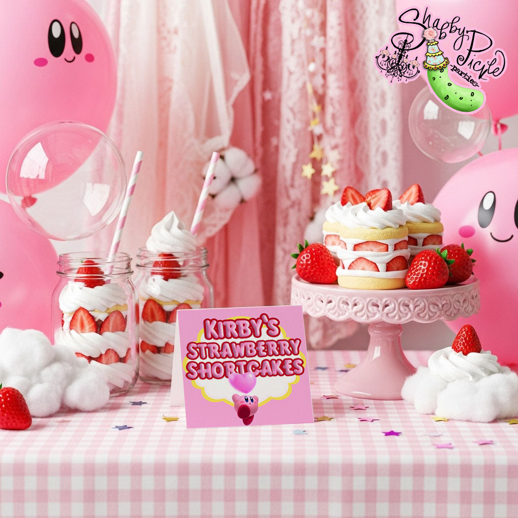 Kirby-PREFILLED Buffet Cards-18 Cards-Kirby Party Theme-INSTANT DOWNLOAD