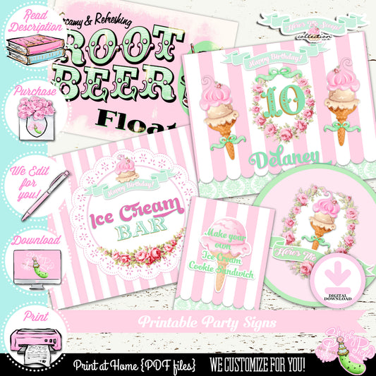 Heres The Scoop-Birthday-Party Signs-We Customize Name & Age/Year-Ice Cream Shop-Ice Cream Parlor-Ice Cream Party-Printable-DIGITAL DOWNLOAD