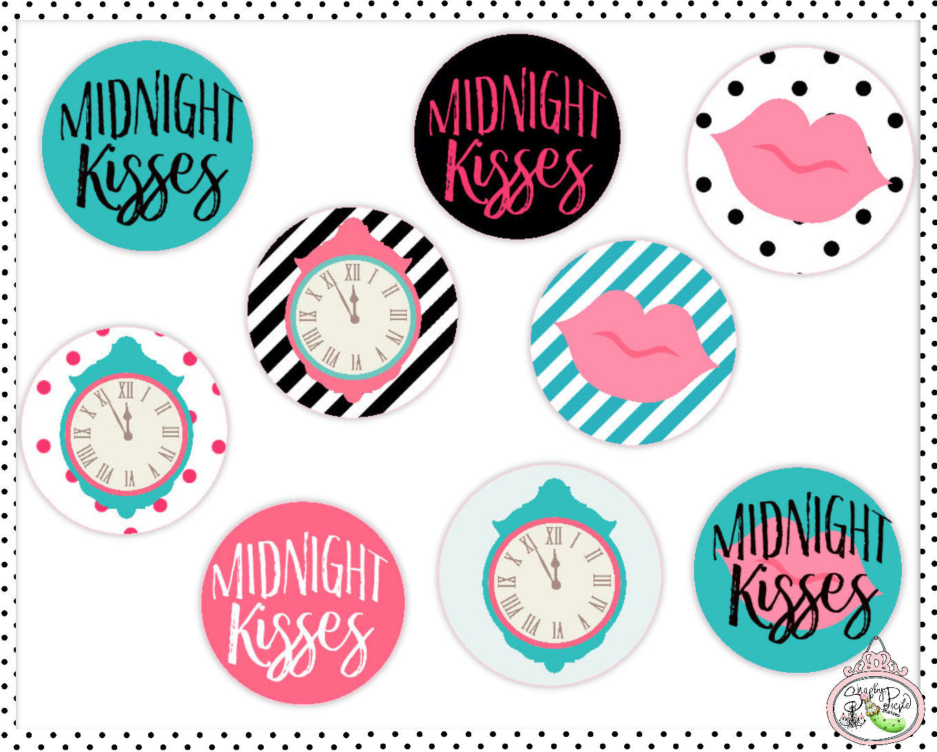 Midnight Kisses-Candy Kiss Rolo Labels-Party Printables-Parties-New Year's Eve Party-New Years-New Year-Instant Download-Digital Decorations