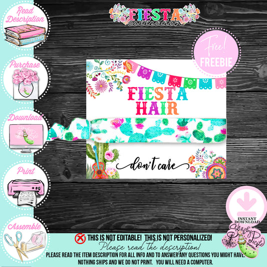 Fiesta-HAIR TIE CARD-Fiesta Hair Don't Care-Hair Tie Holder-Hair Elastic Party Favor-Cinco De Mayo-Taco Tuesday-Margarita Monday-INSTANT DOWNLOAD