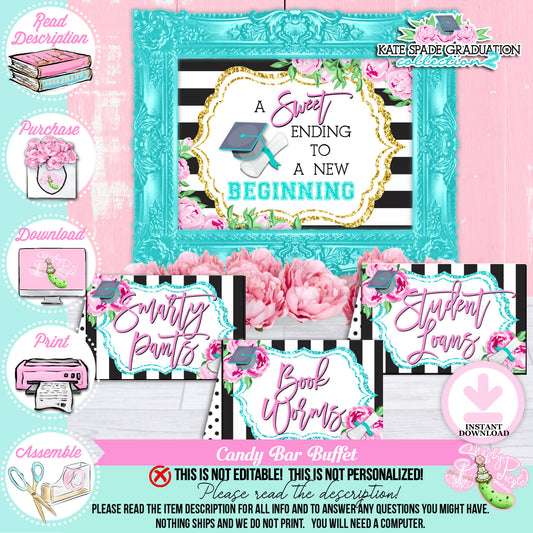 Kate Spade (2) Inspired Graduation Candy Buffet-Candy Bar-Candy Signs-Candy Signs-Class of 2024-Graduation Party-Printable-INSTANT DOWNLOAD