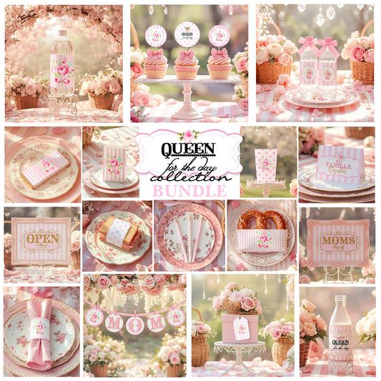 Queen For The Day-FULL Party Printable-Plain & Theme-Mothers Day-Birthday-Mom-Shabby Chic-DIY Parties- Party Decorations Decor Print a Party
